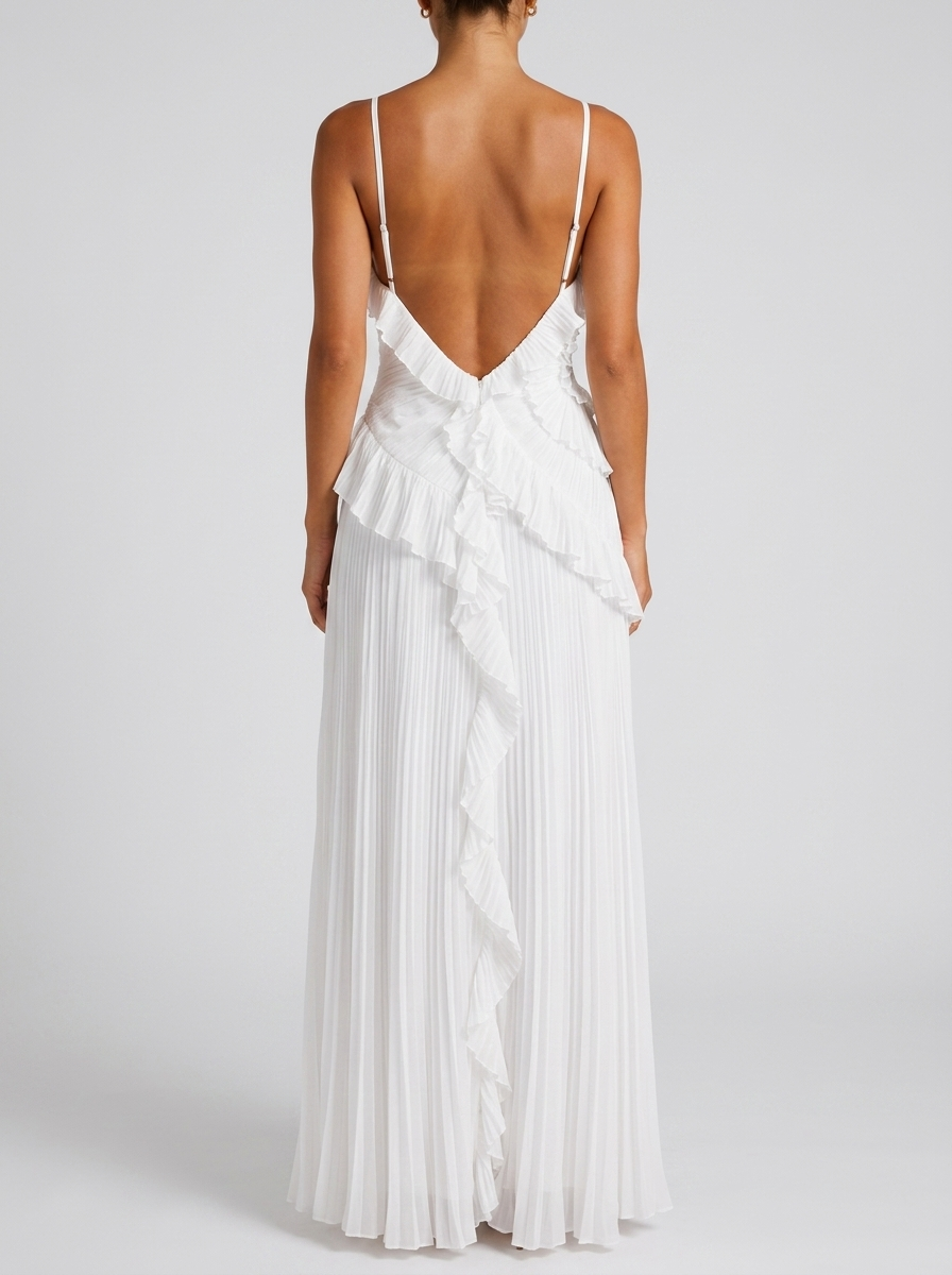 Women's Grad Dress | Halter Neckline Sleeveless Maxi Ruffle
