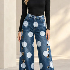 Women's Baggy Jeans | Wide-Leg Polka-Dot Denim High-Rise
