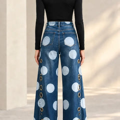 Women's Baggy Jeans | Wide-Leg Polka-Dot Denim High-Rise