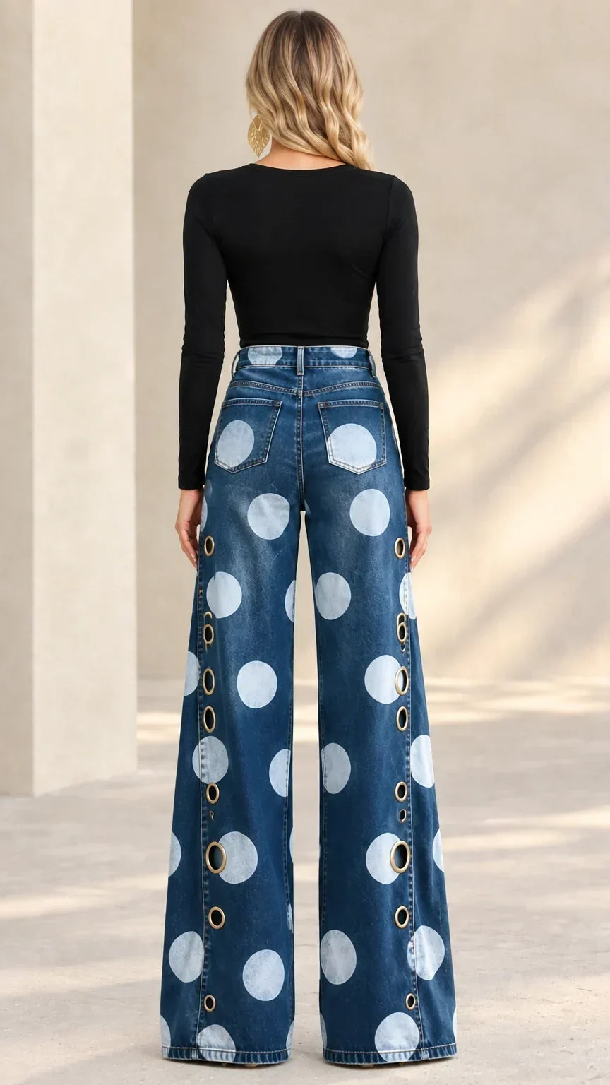 Women's Baggy Jeans | Wide-Leg Polka-Dot Denim High-Rise