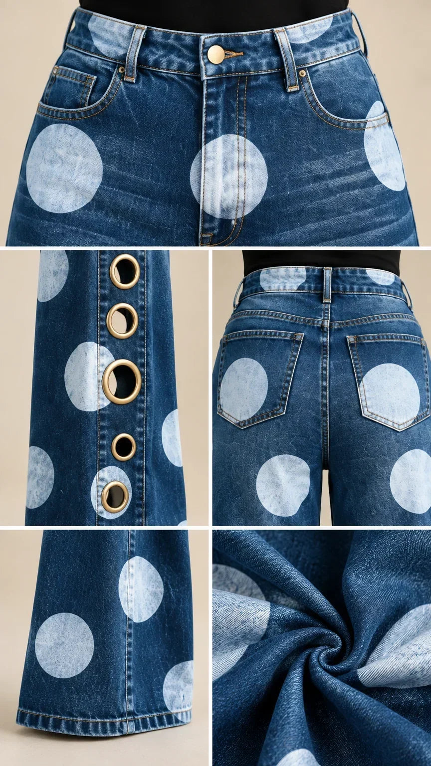 Women's Baggy Jeans | Wide-Leg Polka-Dot Denim High-Rise