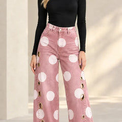 Women's Baggy Jeans | Wide-Leg Polka-Dot Denim High-Rise