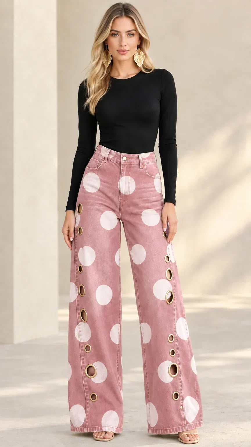 Women's Baggy Jeans | Wide-Leg Polka-Dot Denim High-Rise