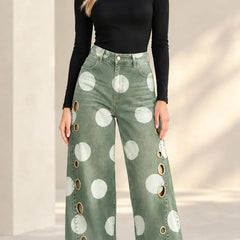 Women's Baggy Jeans | Wide-Leg Polka-Dot Denim High-Rise