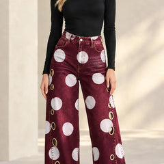 Women's Baggy Jeans | Wide-Leg Polka-Dot Denim High-Rise