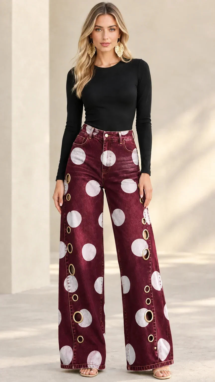 Women's Baggy Jeans | Wide-Leg Polka-Dot Denim High-Rise