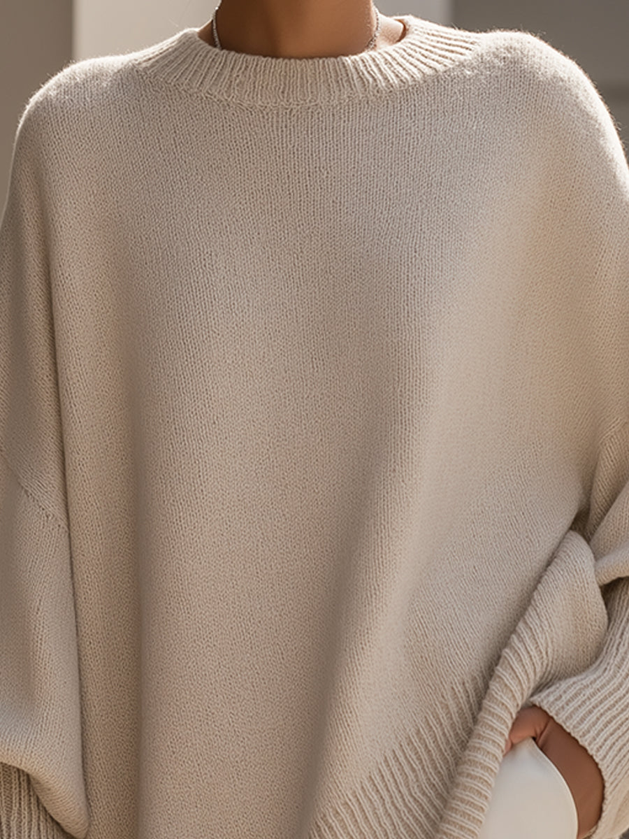 Women's Wool Sweater | Oversized Knit Crew Neck Drop Shoulder