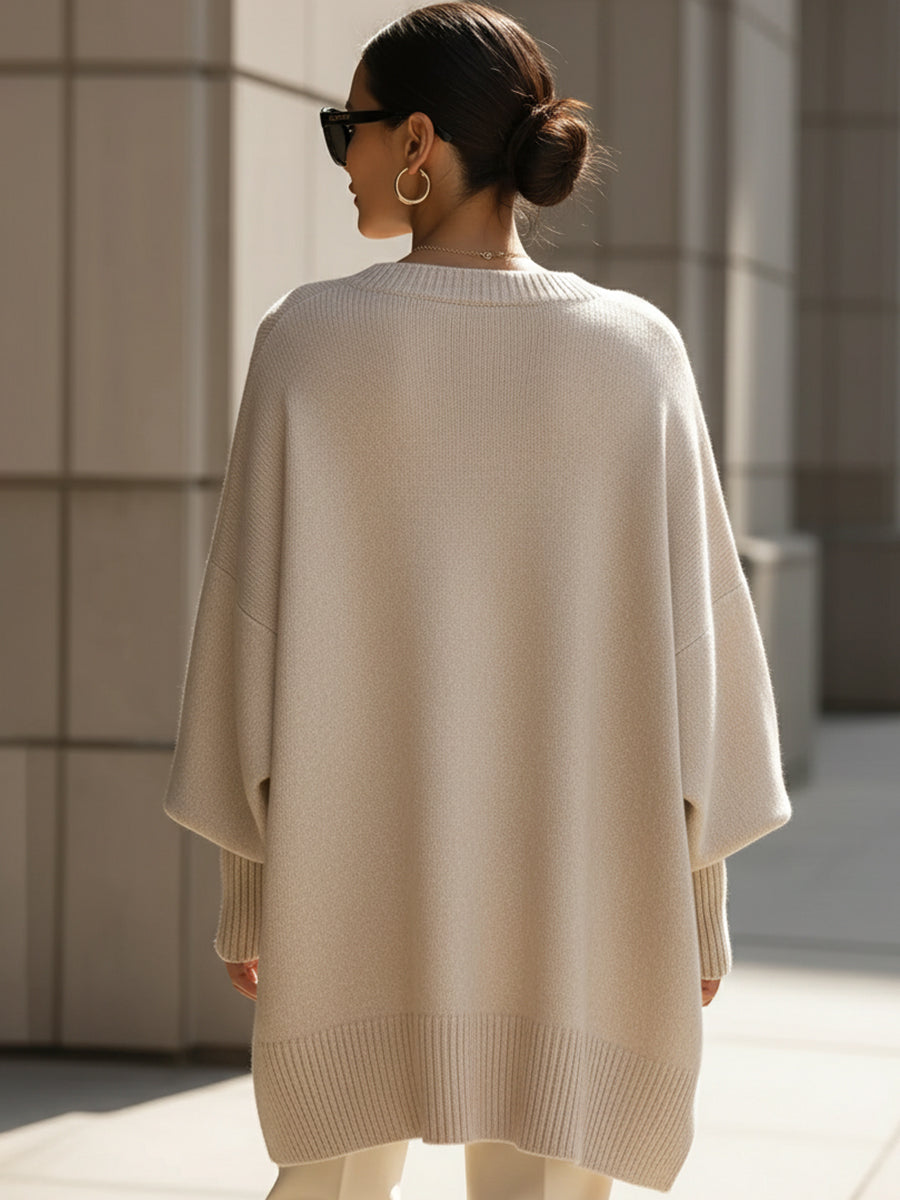 Women's Wool Sweater | Oversized Knit Crew Neck Drop Shoulder