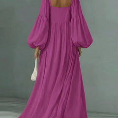 Women's Flowy Maxi Dress | Square Neckline Puff Sleeve Maxi