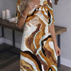 Women's Shift Dress | V-Neck Short Sleeve Printed