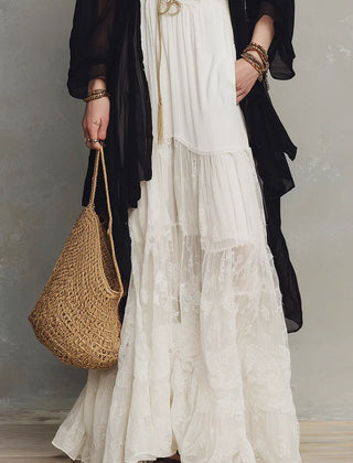 Women's Maxi Skirt | Tiered Lace Strapless Maxi