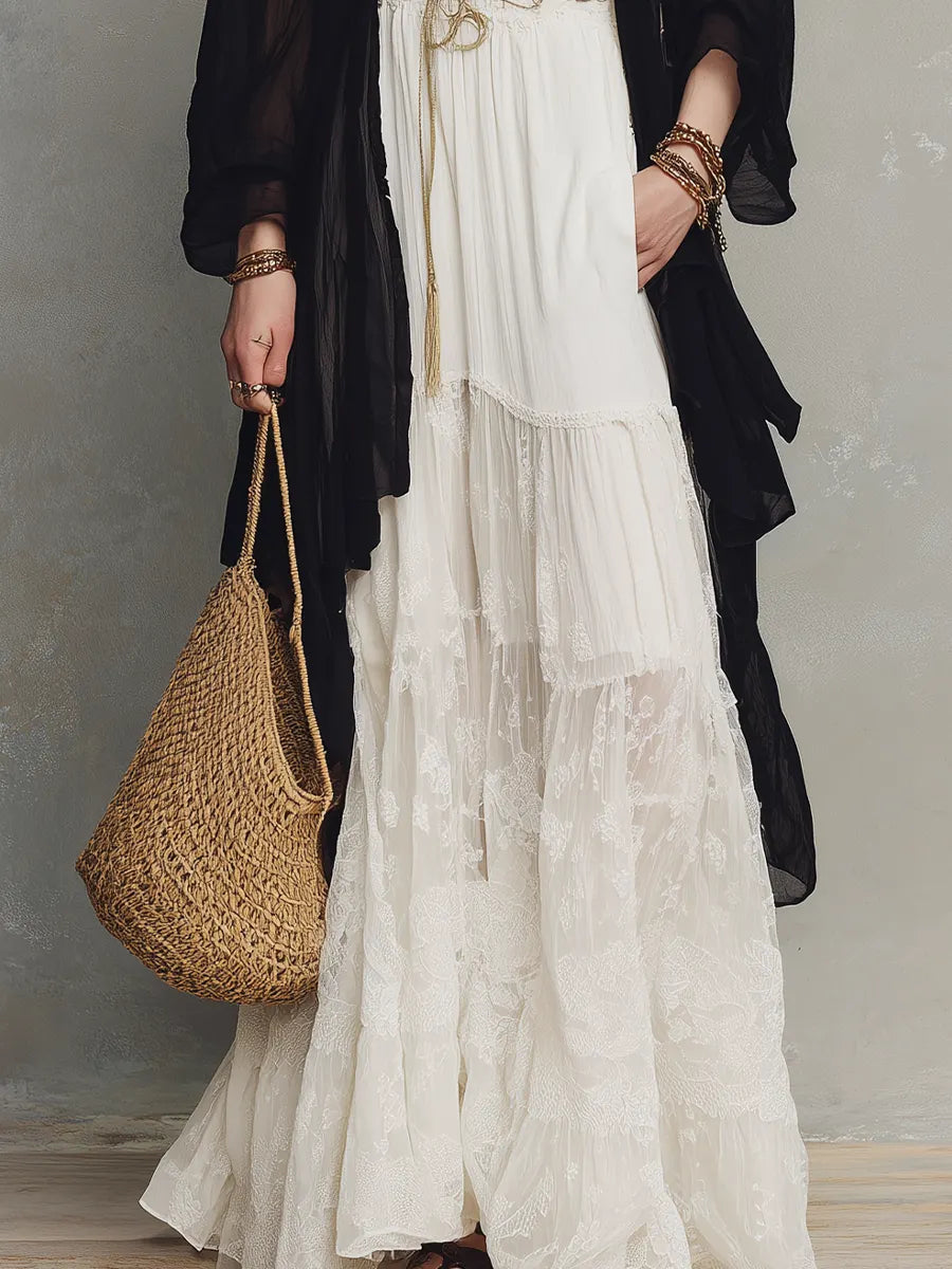 Women's Maxi Skirt | Tiered Lace Strapless Maxi