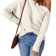 Women's Off The Shoulder Sweater | Ribbed Knit Long Sleeve Cold Shoulder