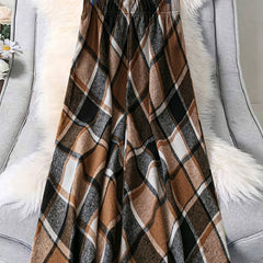 Women's Long Skirt | Maxi Plaid Wool A-Line Flared