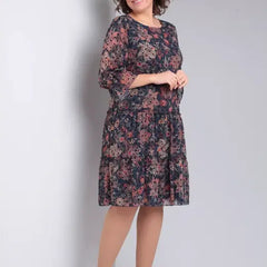 Women's Floral Dress | Midi Length Three Quarter Sleeve Paisley Print