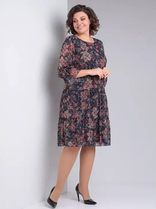 Women's Floral Dress | Midi Length Three Quarter Sleeve Paisley Print