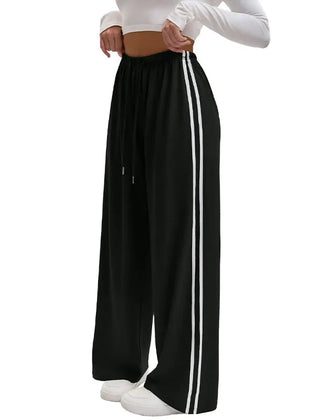 Women's Palazzo Pants | Wide Leg Drawstring Stripe