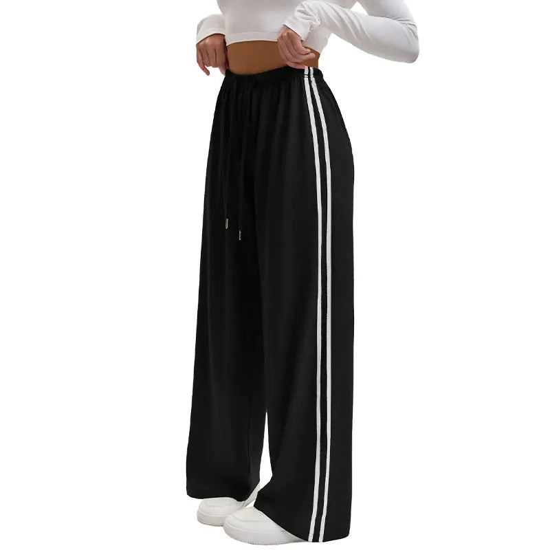 Women's Palazzo Pants | Wide Leg Drawstring Stripe
