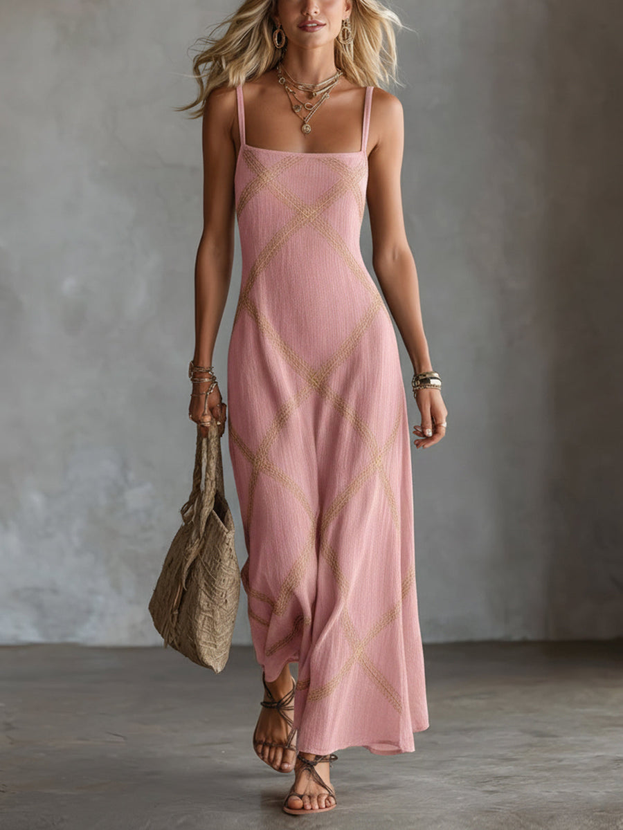 Women's Dress | Maxi Square Neckline Sleeveless Geometric