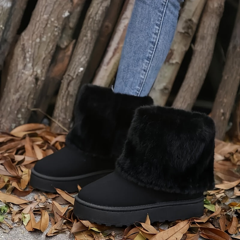 Women's Platform Boots | Fur Cuff Suede Slip-On