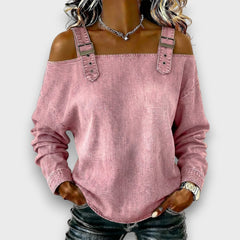 Women's Off The Shoulder Top | Cold Shoulder Denim Long Sleeve