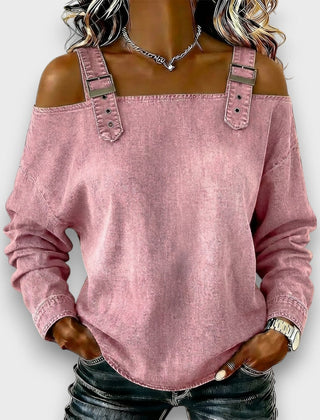 Women's Off The Shoulder Top | Cold Shoulder Denim Long Sleeve