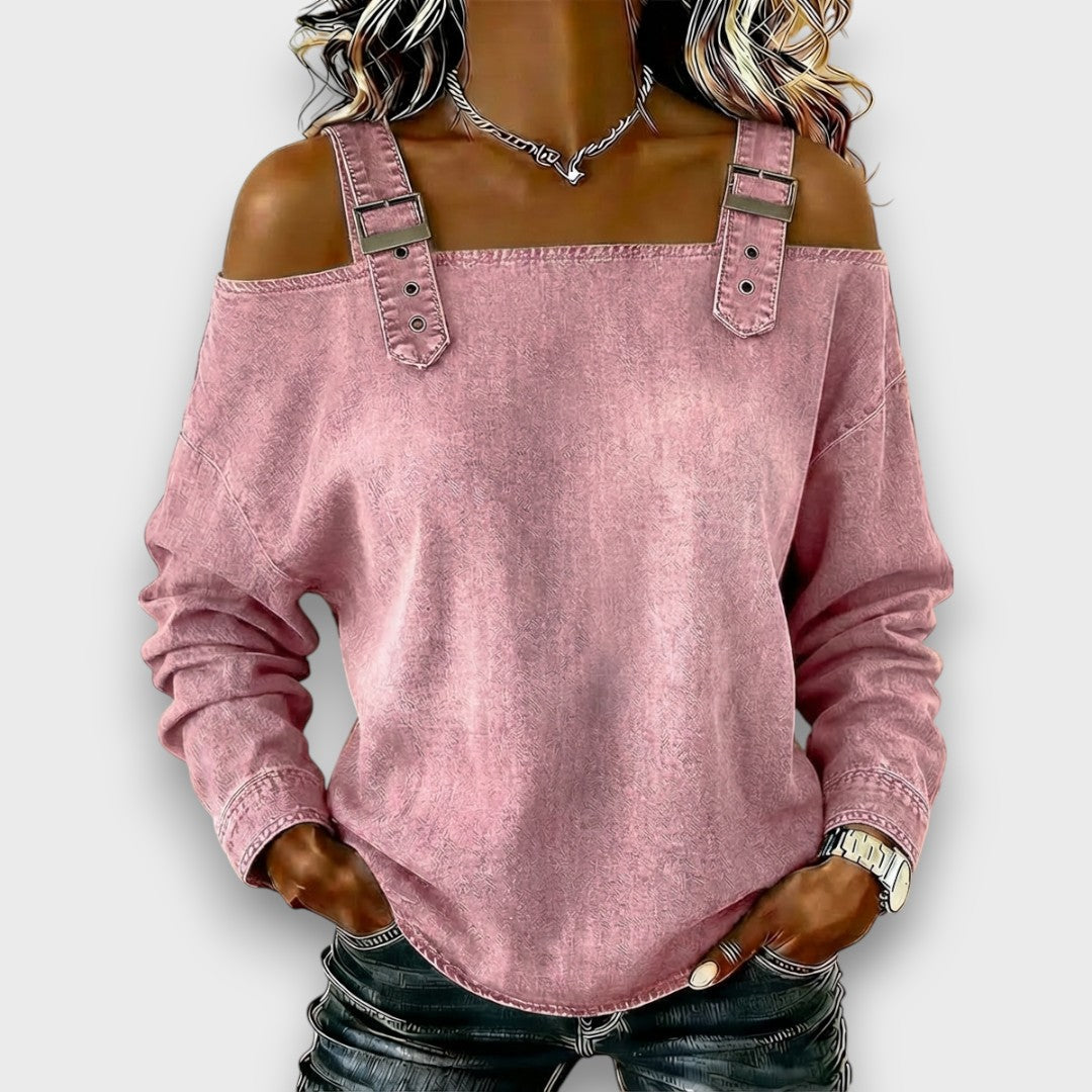 Women's Off The Shoulder Top | Cold Shoulder Denim Long Sleeve