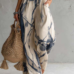 Women's Jumpsuit | Halter Neckline Wide Leg Abstract Print