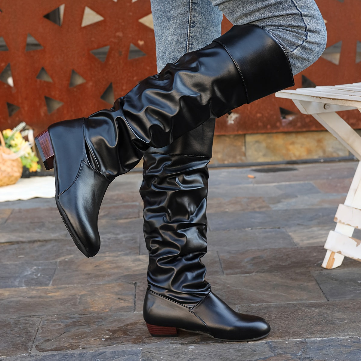 Women's Slouch Boots | Knee High Rounded Toe Low Heel