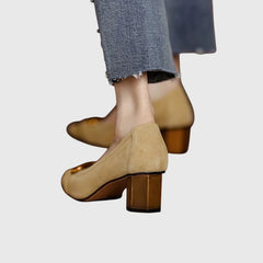 Women's High Heels | Suede Buckle Closure Block Heel Square Toe