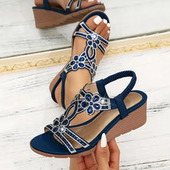Women's Wedge | Open Toe Slingback Rhinestone Embellished