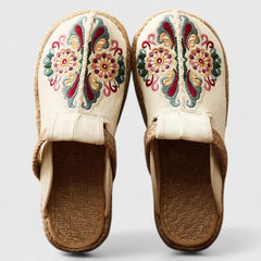 Women's Mules | Embroidered Floral Canvas Slip-On