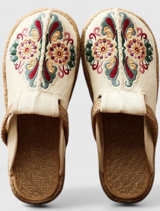 Women's Mules | Embroidered Floral Canvas Slip-On