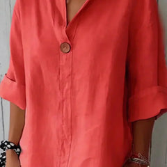 Women's White Top | V-Neck Button Relaxed Linen