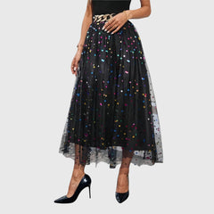 Women's Pleated Skirt | Midi Length Tulle Sequin Embellished