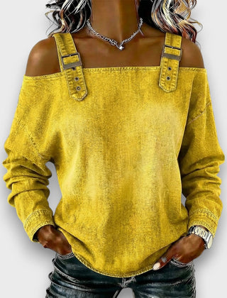 Women's Off The Shoulder Top | Cold Shoulder Denim Long Sleeve