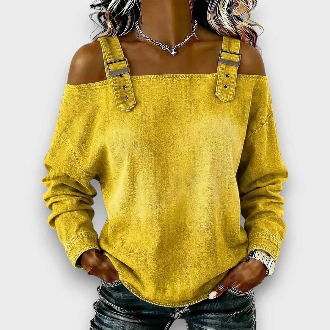 Women's Off The Shoulder Top | Cold Shoulder Denim Long Sleeve