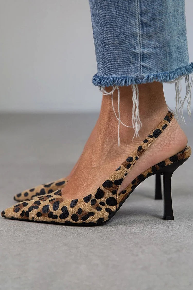 Women's Thong Heels | Pointed Toe Stiletto Slingback Leopard Print
