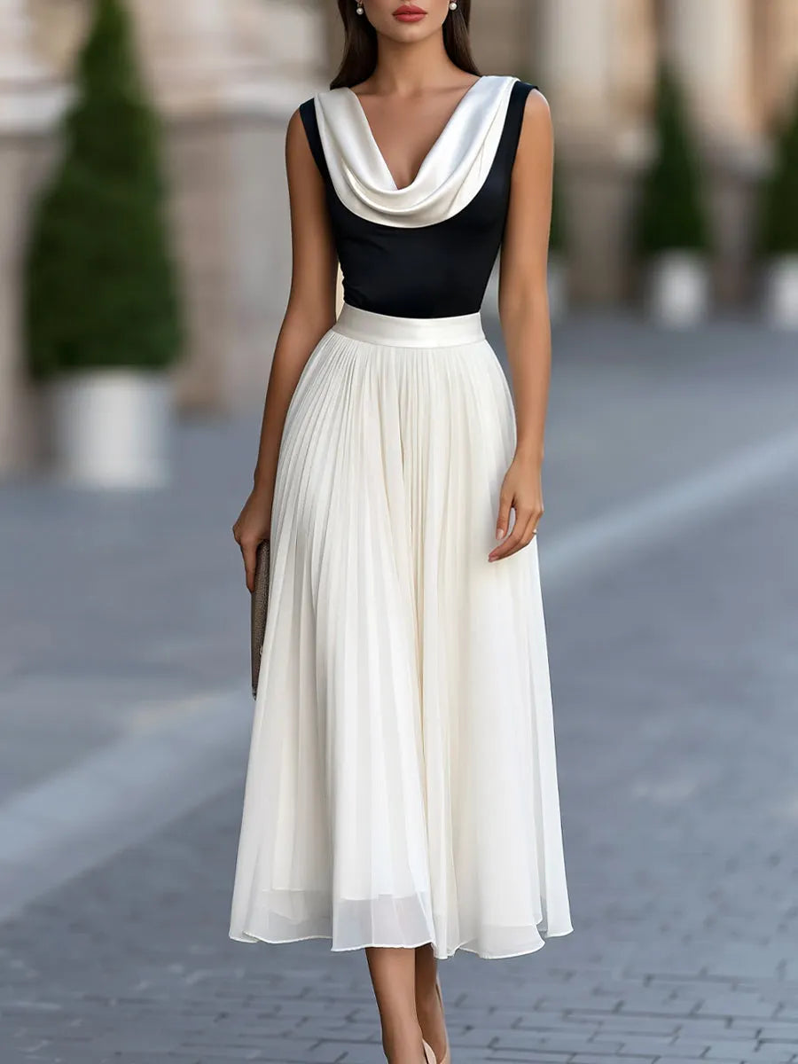 Women's Wedding Guest Dress | Midi Cowl Neck Sleeveless Pleated