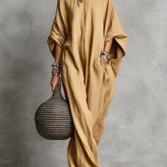 Women's Long Dress | Relaxed Silhouette Batwing Sleeve Linen