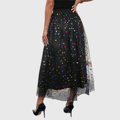 Women's Pleated Skirt | Midi Length Tulle Sequin Embellished