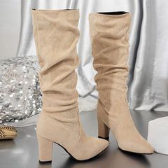 Women's Slouch Boots | Knee-High Block Heel Suede