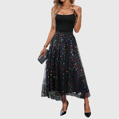 Women's Pleated Skirt | Midi Length Tulle Sequin Embellished