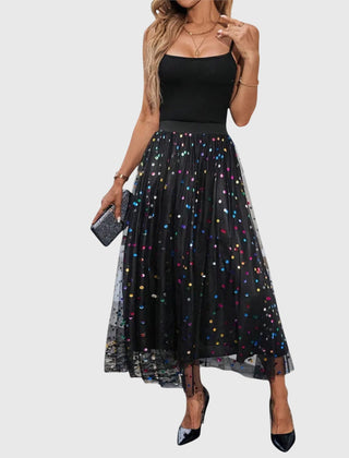 Women's Pleated Skirt | Midi Length Tulle Sequin Embellished