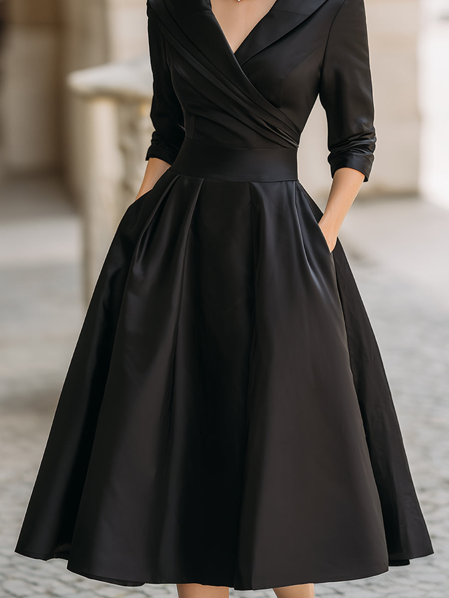 Women's Formal Dress | Midi V-Neck Wrap Three-Quarter Sleeve