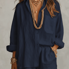 Women's White Linen Shorts | Oversized Button Front Relaxed Fit