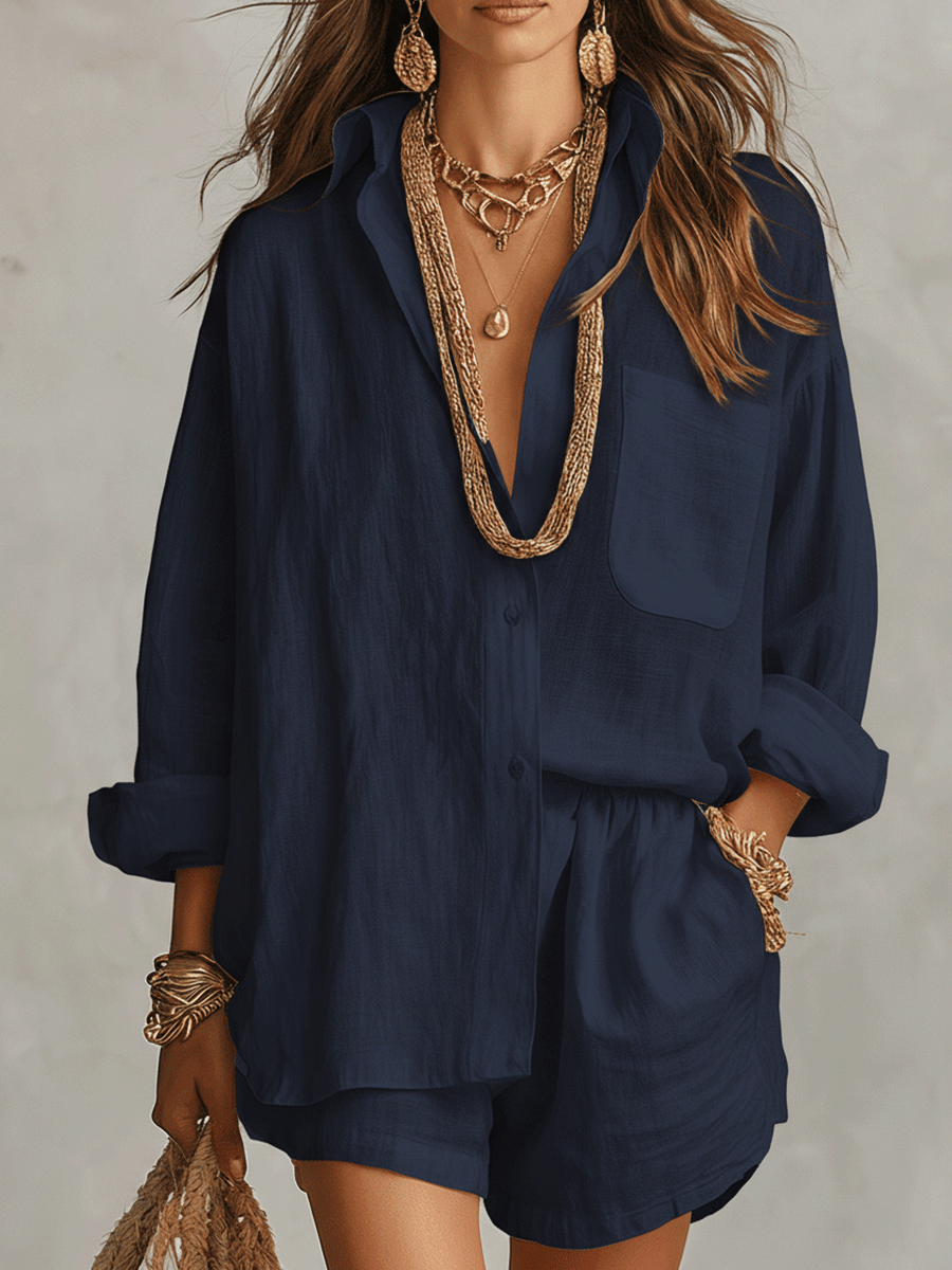 Women's White Linen Shorts | Oversized Button Front Relaxed Fit
