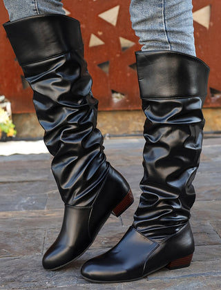 Women's Slouch Boots | Knee High Rounded Toe Low Heel