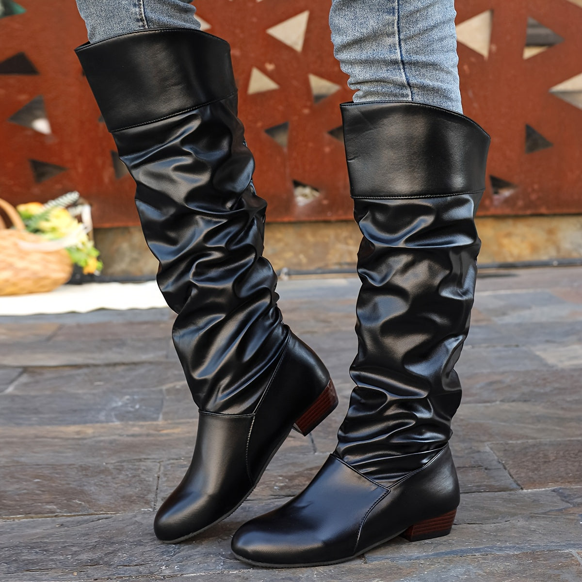 Women's Slouch Boots | Knee High Rounded Toe Low Heel