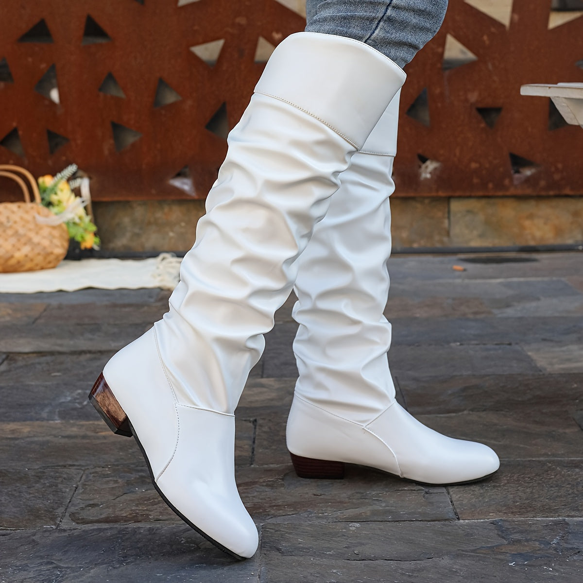 Women's Slouch Boots | Knee High Rounded Toe Low Heel